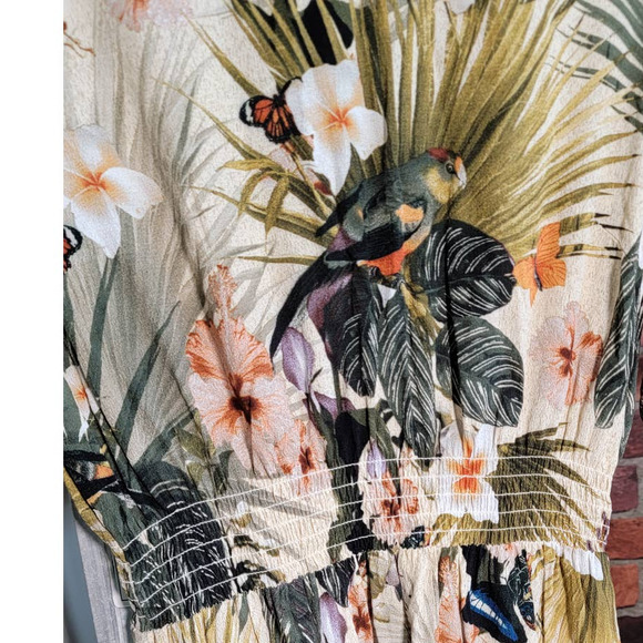 H&M Tropical Safari Bird Palm Leaf Butterfly Floral Print Dress Size 4 - Picture 5 of 9